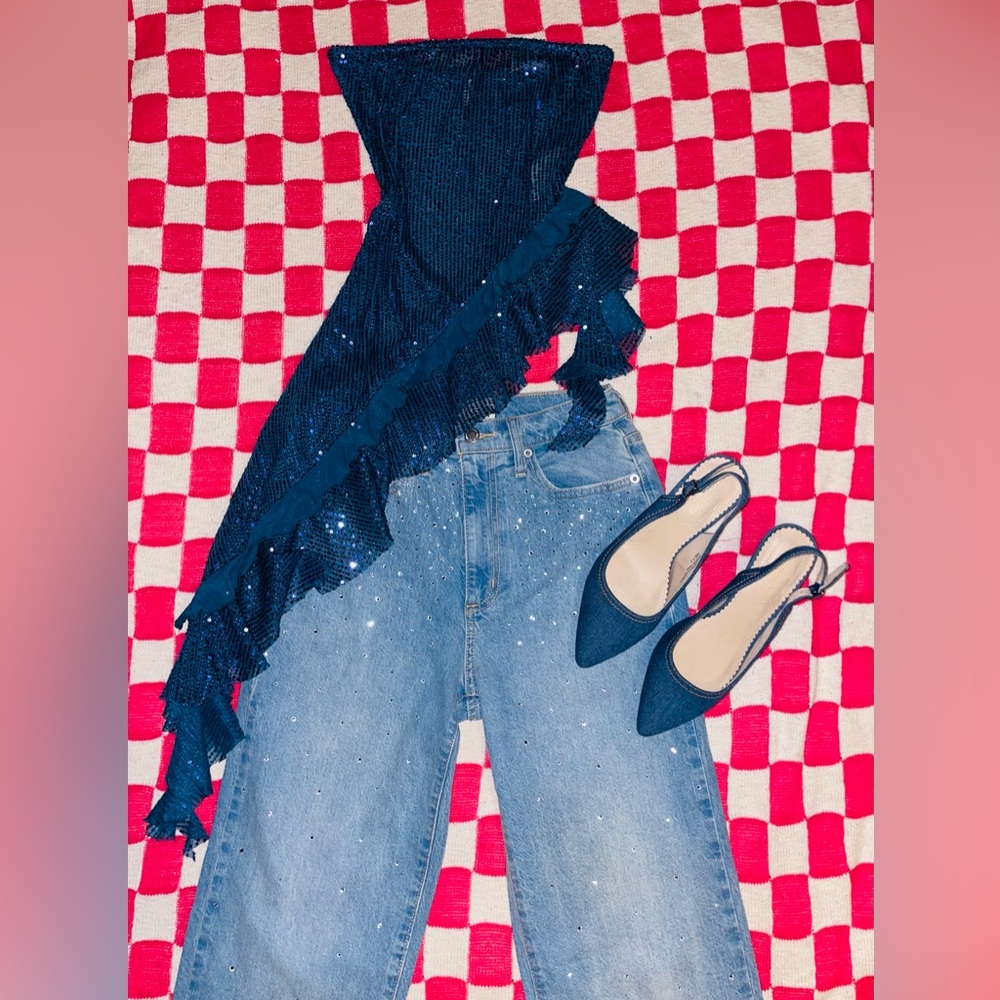 Universal Thread Retro Y2K Bedazzled Sparkly Denim Wide Leg Jeans - Size 4R